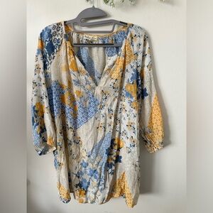 (A17)Indigo Rose | Boho Floral Patch Work Top